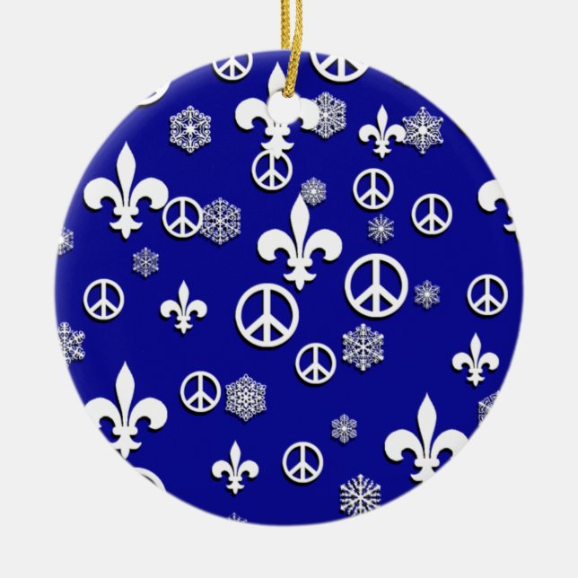 Blue and White Fleur de Lis Peace Ornament (Front)
