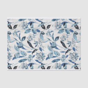 Blue and White Floral Abstract Pattern Tissue Paper