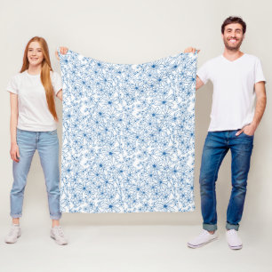 Blue and White Floral Aesthetic Fleece Blanket