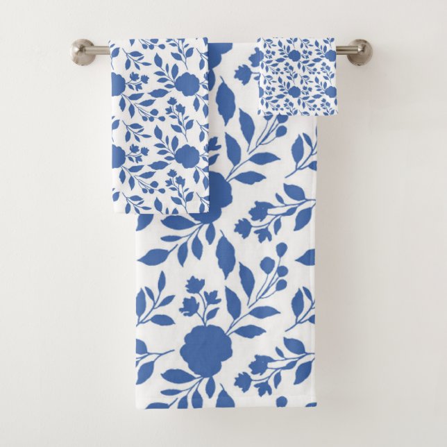 Blue and White Floral  Bath Towel Set (Insitu)