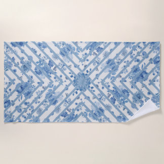 Blue and White Floral Beach Towel