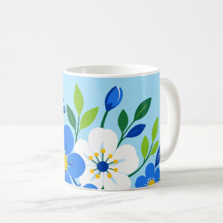 Blue and White Floral Botanical Illustration Coffee Mug