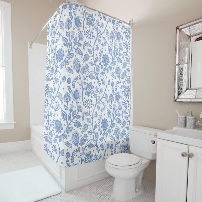 Blue and White Floral Botanical Pattern Whimsical (In Situ)
