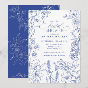 Blue and White Floral Bridal Shower  Invitation