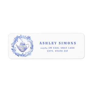 Blue and White Floral Bridal Shower  Label