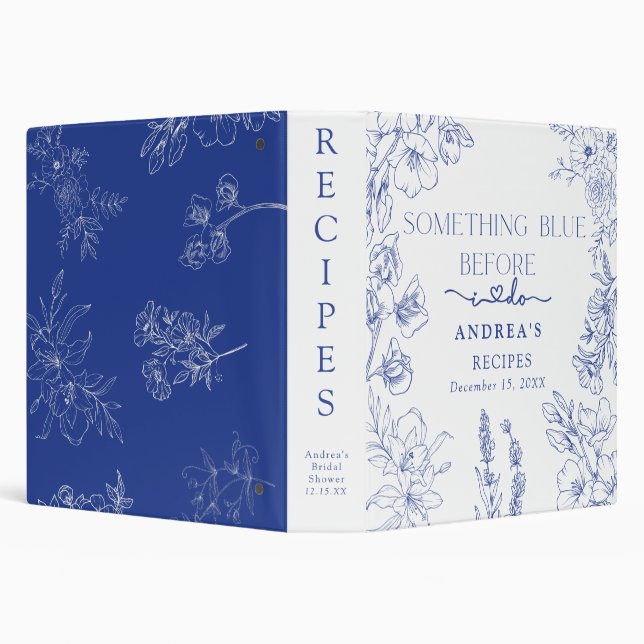 Blue and White Floral Bridal Shower Recipes Binder (Background)