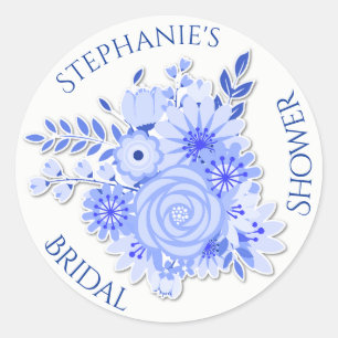 Blue and White Floral Bridal Shower Sticker