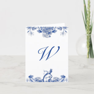 Blue and White Floral China Pattern Monogrammed Card