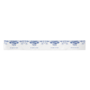 Blue and White Floral China Pattern Satin Ribbon