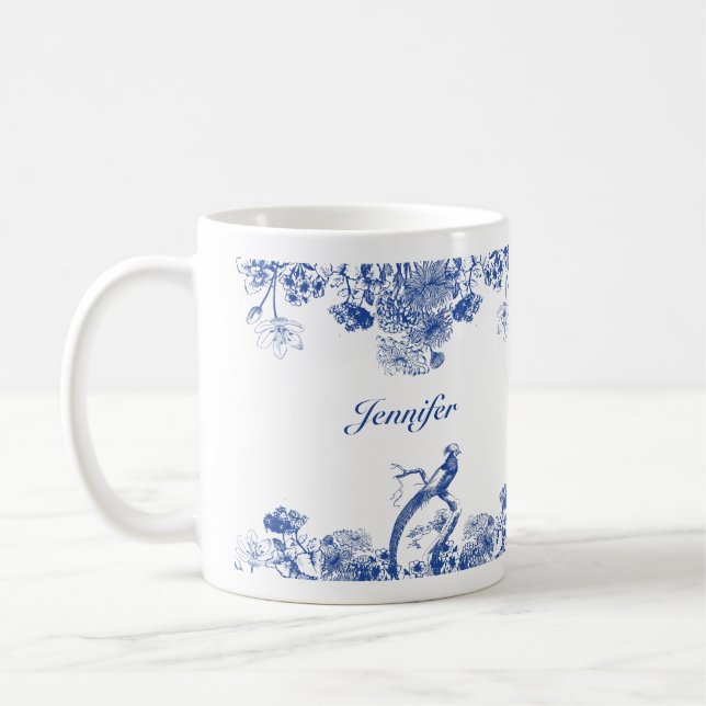 Blue and White Floral China Pattern with Bird Coffee Mug (Left)