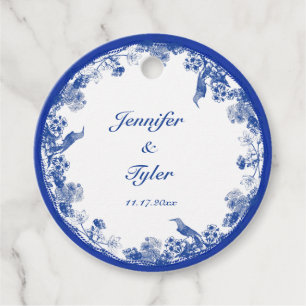 Blue and White Floral China Pattern with Bird Favour Tags