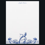 Blue and White Floral China Pattern with Bird Letterhead<br><div class="desc">This letterhead paper is ready to be personalized with your name or other text at the top with blue and white floral motif with bird accent along the bottom that's inspired by vintage blue and white china dish patterns. There's a coordinating floral motif at the top of the reverse side....</div>