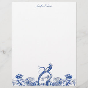 Blue and White Floral China Pattern with Bird Letterhead