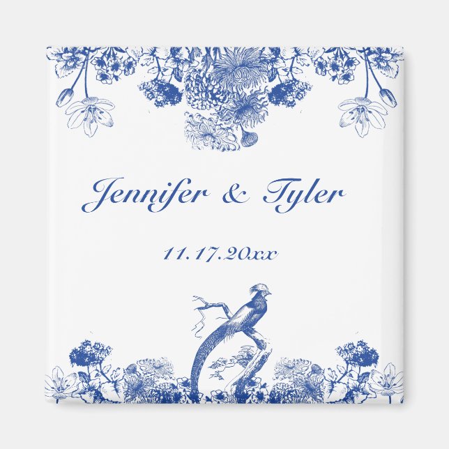 Blue and White Floral China Pattern with Bird Magnet (Front)