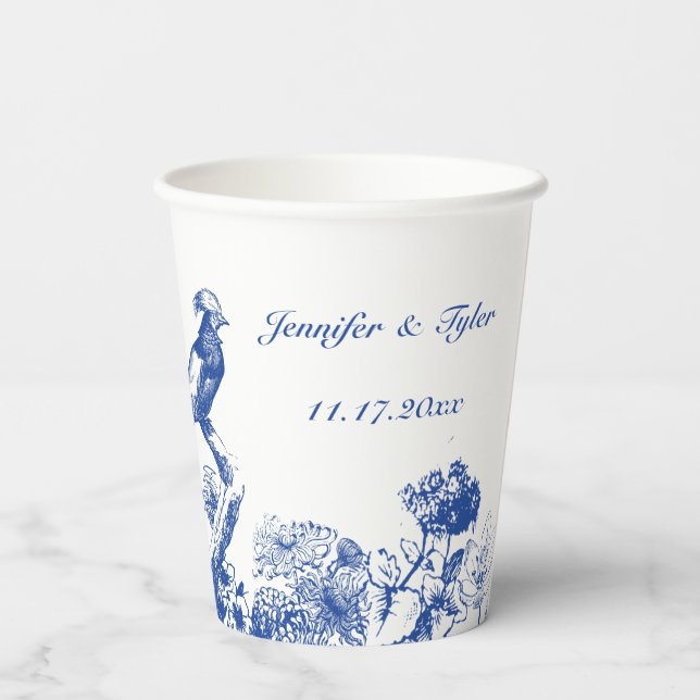Blue and White Floral China Pattern with Bird Paper Cups (Back)