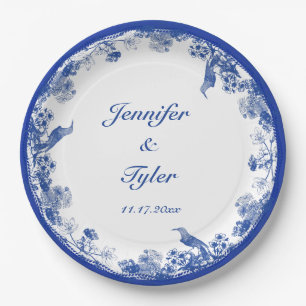 Blue and White Floral China Pattern with Bird Paper Plate