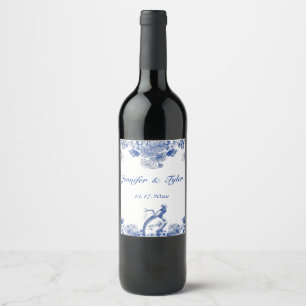 Blue and White Floral China Pattern with Bird Wine Label