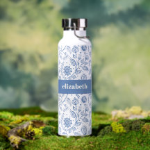Blue and White Floral Custom Name Botanical Modern
