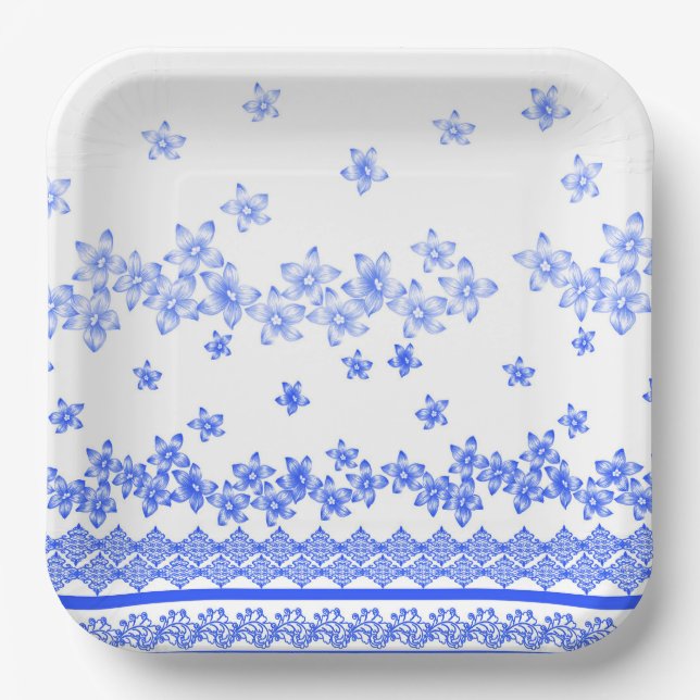Blue and White floral design, Paper Plate (Front)