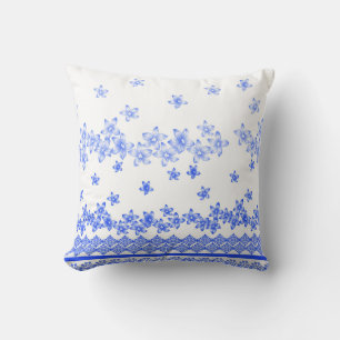 Blue and White floral design, Throw Pillow