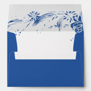 Blue and white floral garland wedding envelope