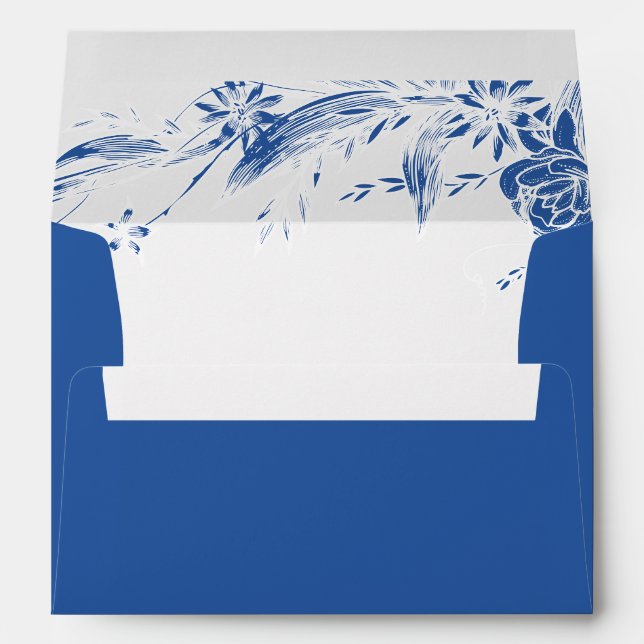 Blue and white floral garland wedding envelope (Back (Bottom))
