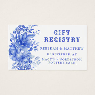 Blue and White Floral Gift Registry Card
