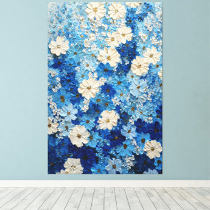 Blue and White Floral Gradient Abstract Wall Art