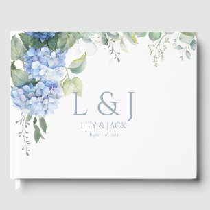 Blue and White Floral Hydrangea Wedding Guestbook