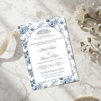 Blue and White Floral Islamic Muslim Wedding Arch Invitation