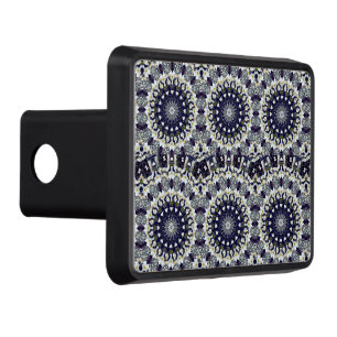 Blue and White Floral Mandala Trailer Hitch Cover