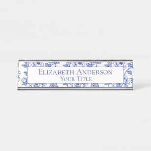 Blue and White Floral Name Plate