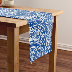 Blue And White Floral Paisley Pattern Short Table Runner