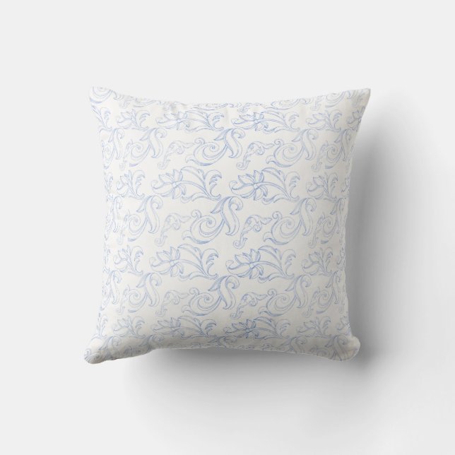 Blue and white floral pattern cushion (Back)