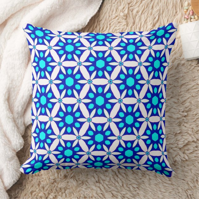 Blue and White Floral Pattern Throw Pillow (Blanket)