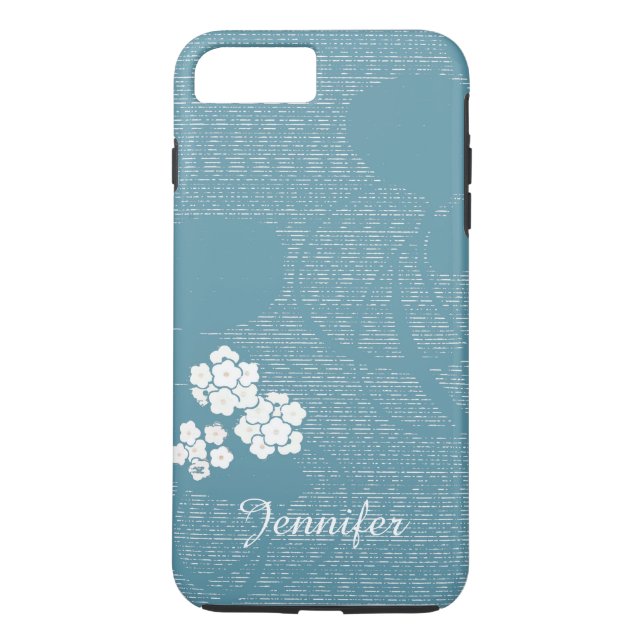 Blue and White Floral Personalized Custom Girly Case-Mate iPhone Case (Back)