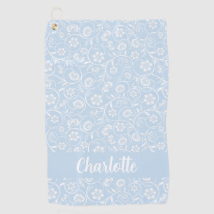 Blue And White Floral Personalized Name Women Golf Towel