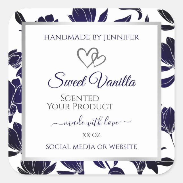 Blue and White Floral Product Packaging Labels (Front)