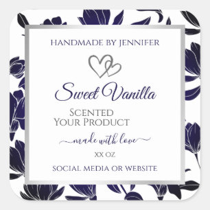 Blue and White Floral Product Packaging Labels