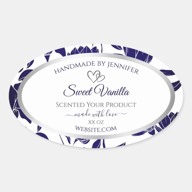 Blue and White Floral Product Packaging Labels (Front)