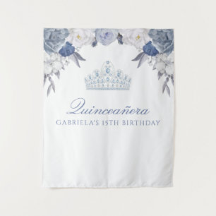 Blue and White Floral   Quinceanera backdrop Tapestry