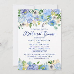 Blue and White Floral Rehearsal Dinner Invitation