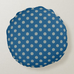 Blue and White Floral  Round Pillow