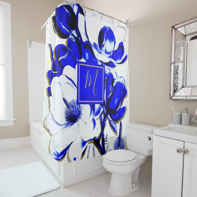 Blue and White Floral Spring Chic Elegant Monogram (In Situ)