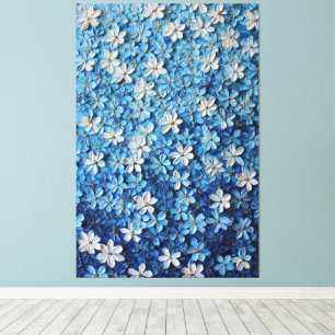 Blue and White Floral Textured Abstract Wall Art