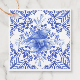 Blue and White Floral Tile with Bird Favour Tags