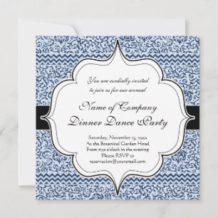 Blue and White Floral Tudor Damask Vintage Style Invitation