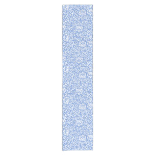 Blue and White Floral Tudor Damask Vintage Style Short Table Runner