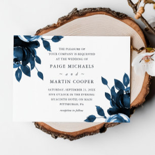 Blue and White Floral Wedding Invitation