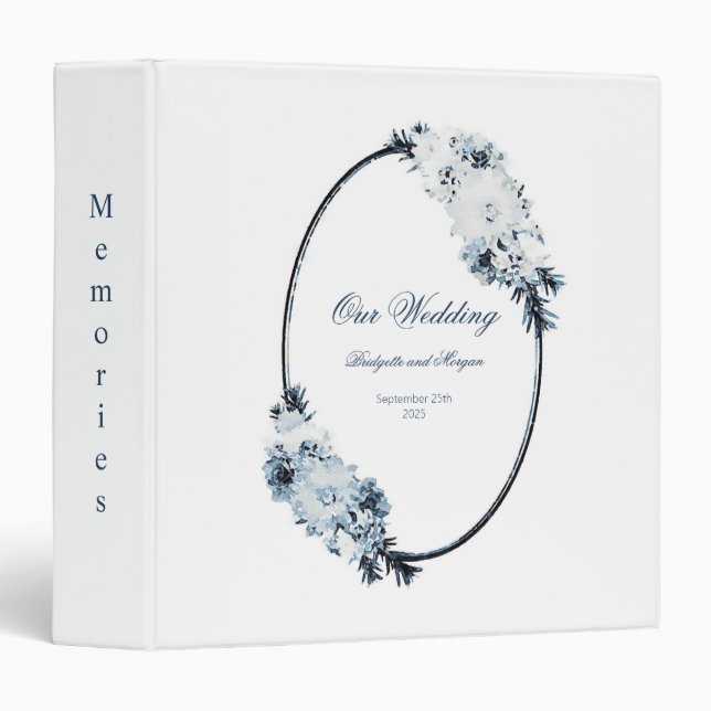 Blue and White Floral Wedding Memories Binder (Front/Spine)